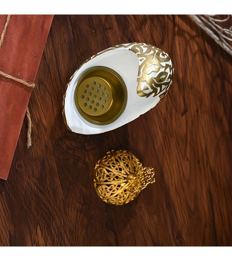 Arabian Resin Incense Holder White Crescent Moon Shaped Islamic Burner With Arabic Calligraphy And Golden Dome Ornate Resin Diffuser For Home Decor Meditation Cultural Gift Middle Eastern - Image 4