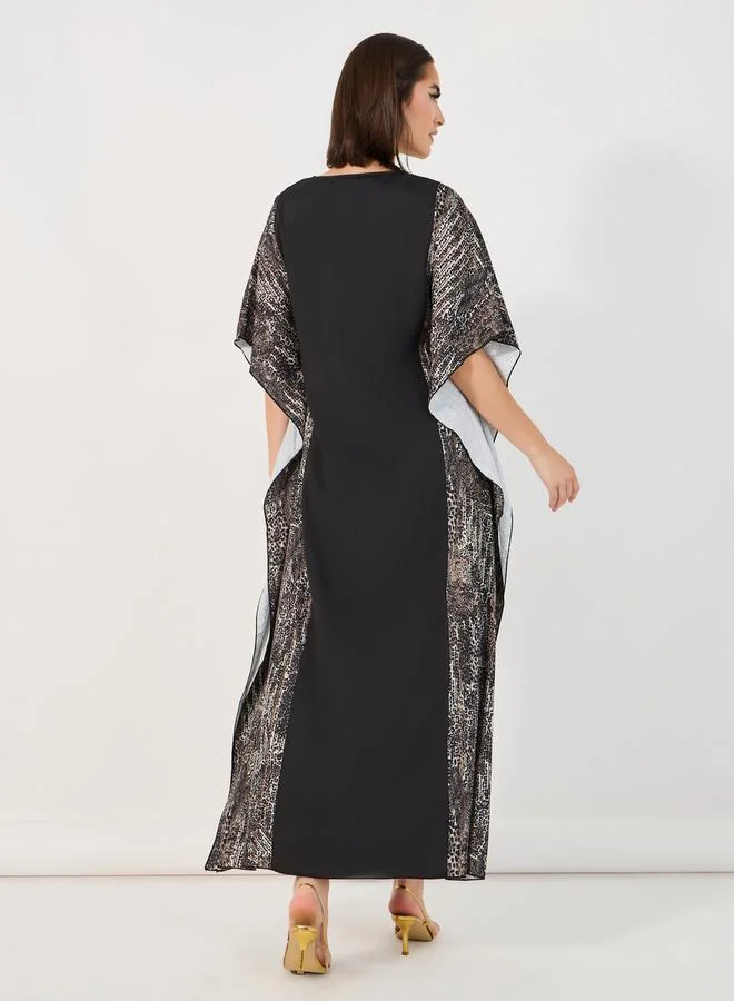 Styli Animal Print Kaftan with Lace Patch Accent