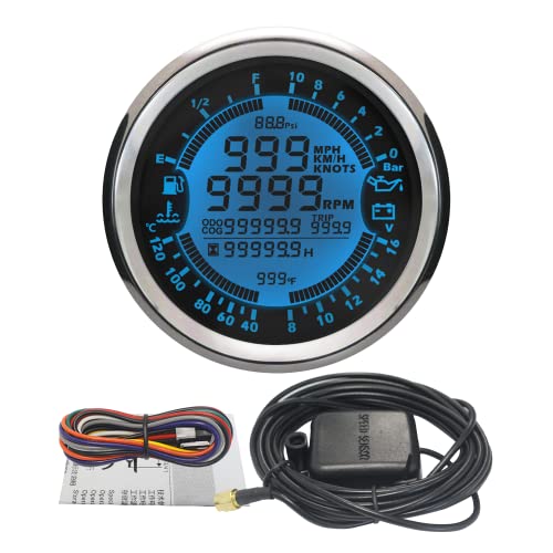 ELING 6-in-1 Multi-Functional Gauge Meter GPS Speedometer Tachometer Hour Water Temp Fuel Level Oil Pressure Voltmeter 10Bar 12V 3-3/8" for Auto Car Boat Golf Cart Truck Van - Image 1