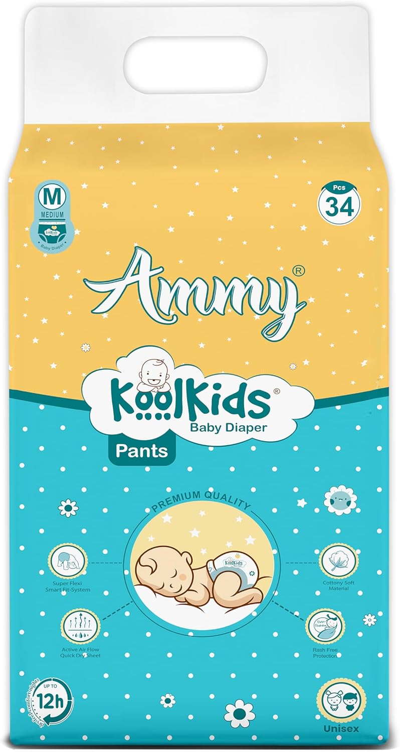 Ammy Kool Kids Baby Diapers Medium Size - 34pcs Pack - Image 1