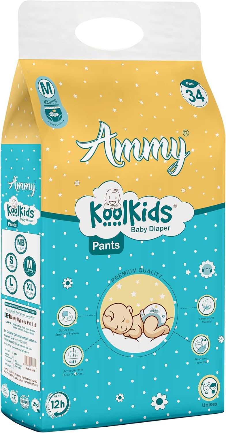 Ammy Kool Kids Baby Diapers Medium Size - 34pcs Pack - Image 2