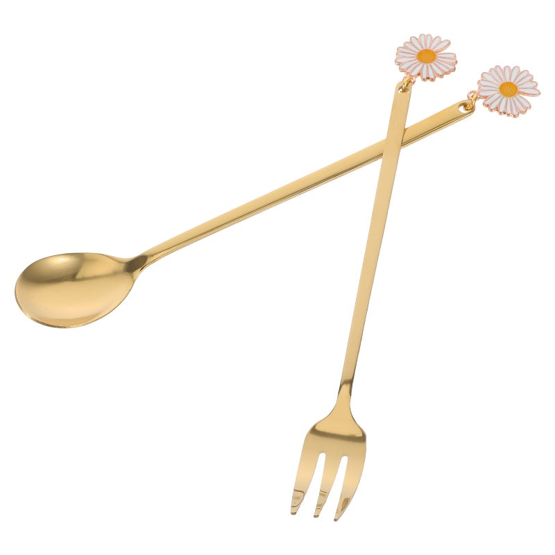 2PCS Dessert Forks and Spoons Stainless Steel Mini Coffee Pastry Forks Cake Tea Spoon for Dessert Appetizers Salad Fruit - Image 4