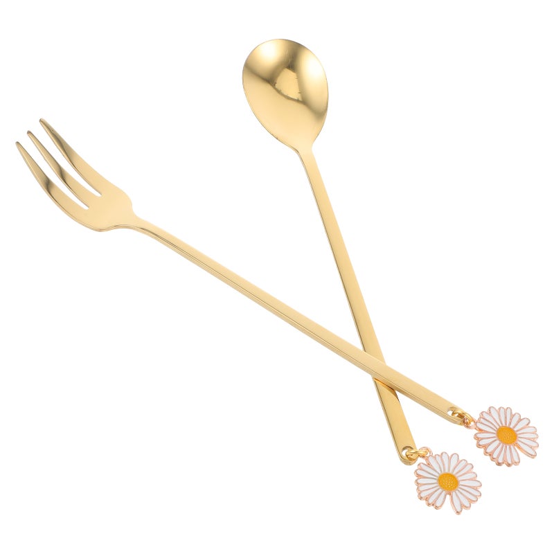 2PCS Dessert Forks and Spoons Stainless Steel Mini Coffee Pastry Forks Cake Tea Spoon for Dessert Appetizers Salad Fruit - Image 3