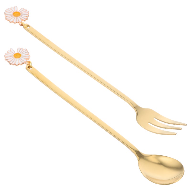 2PCS Dessert Forks and Spoons Stainless Steel Mini Coffee Pastry Forks Cake Tea Spoon for Dessert Appetizers Salad Fruit - Image 1