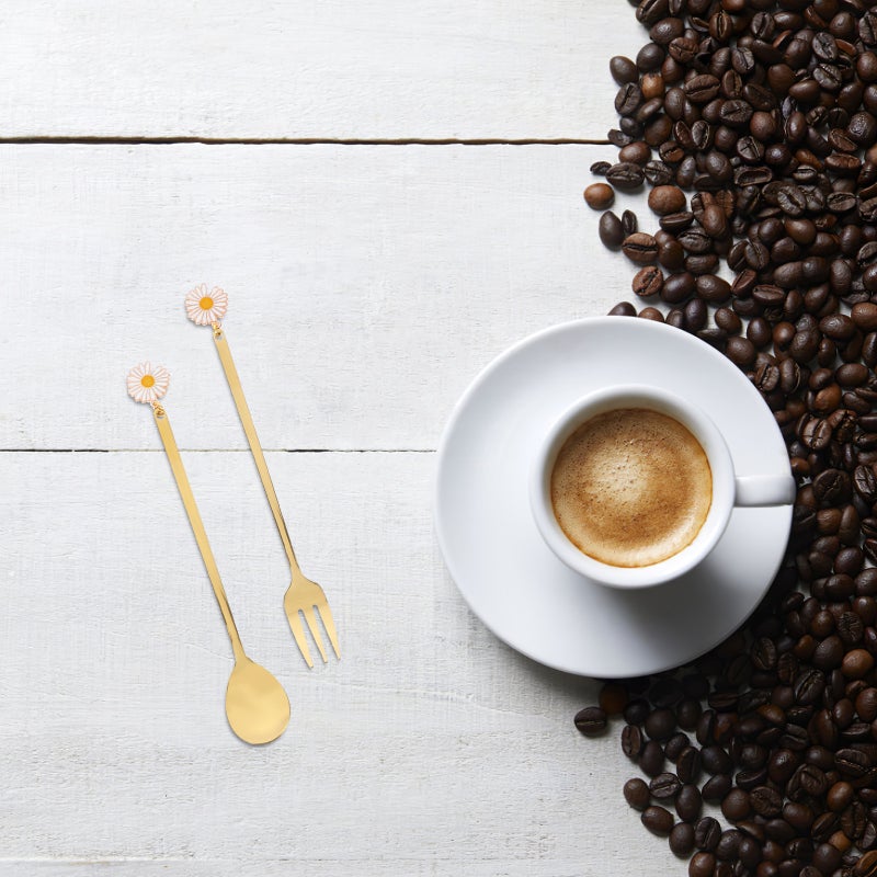 2PCS Dessert Forks and Spoons Stainless Steel Mini Coffee Pastry Forks Cake Tea Spoon for Dessert Appetizers Salad Fruit - Image 5