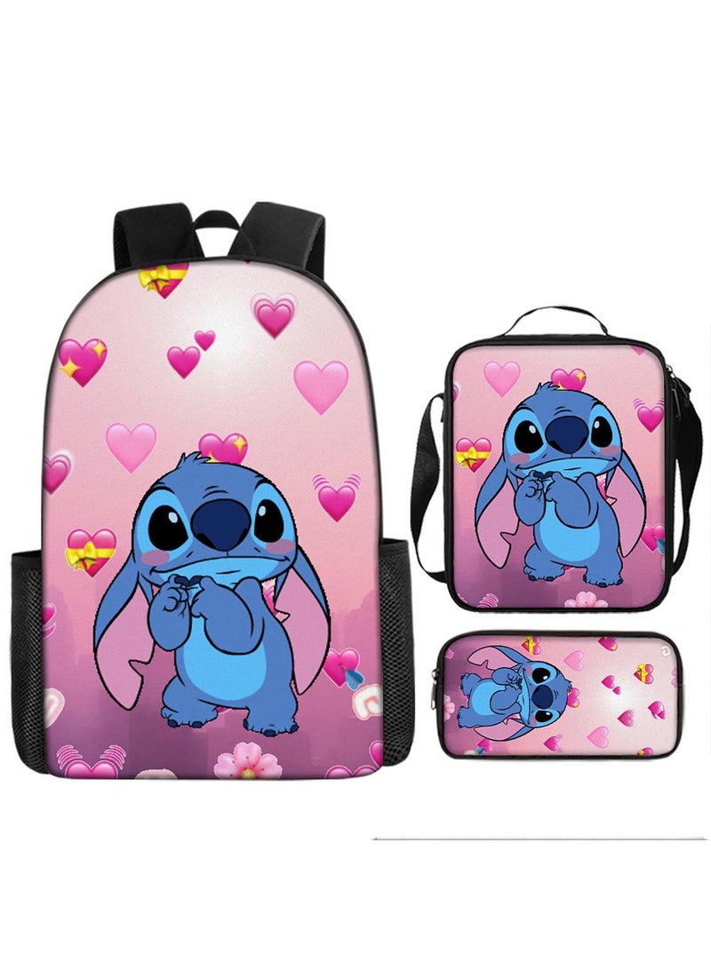 general 3-Piece Cartoon Stitch 3D Print Backpack Set - Image 1