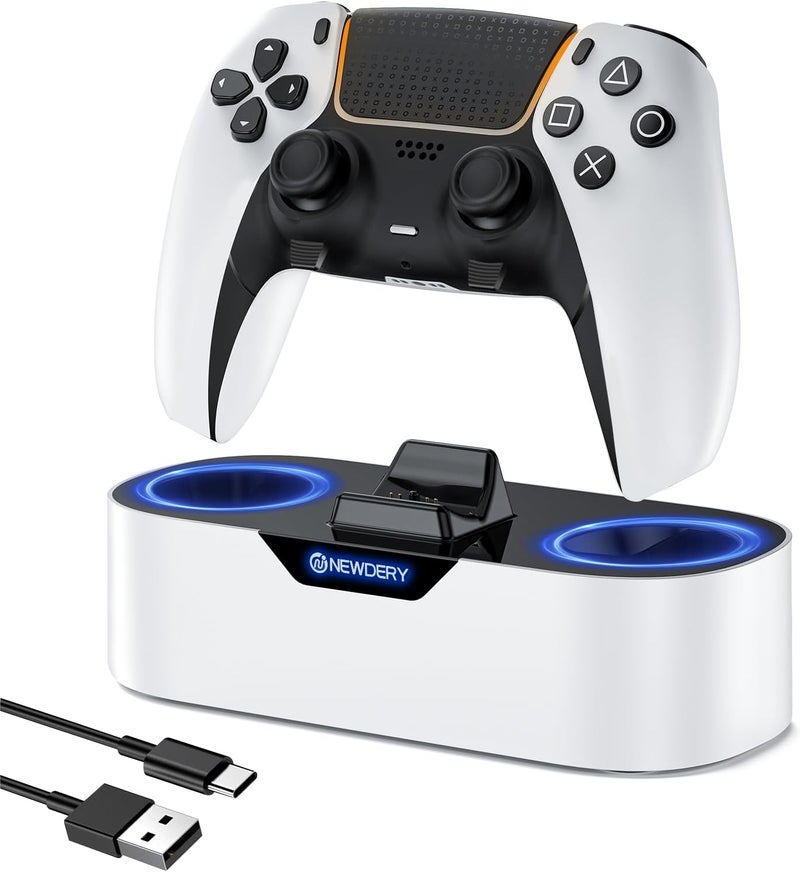 نيودري محطة شحن تحكم PS5 من ، قفص شحن سريع لتحكمات PlayStation 5، بديل حامل شحن تحكم فردي لتحكم PS5 وتحكم DualSense Edge، أبيض - Image 1