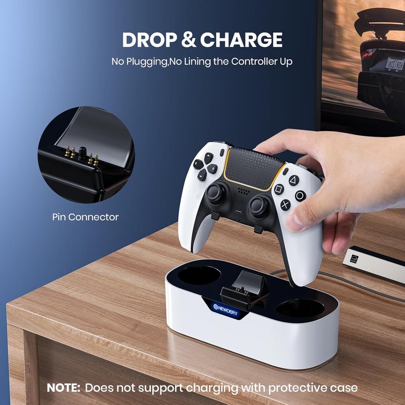 نيودري محطة شحن تحكم PS5 من ، قفص شحن سريع لتحكمات PlayStation 5، بديل حامل شحن تحكم فردي لتحكم PS5 وتحكم DualSense Edge، أبيض - Image 3