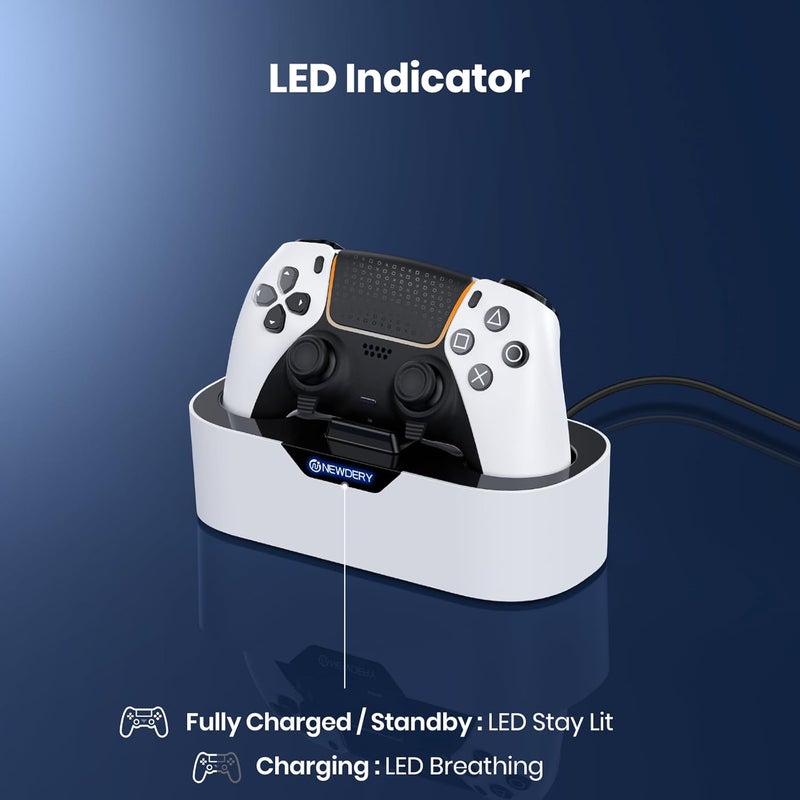 نيودري محطة شحن تحكم PS5 من ، قفص شحن سريع لتحكمات PlayStation 5، بديل حامل شحن تحكم فردي لتحكم PS5 وتحكم DualSense Edge، أبيض - Image 5