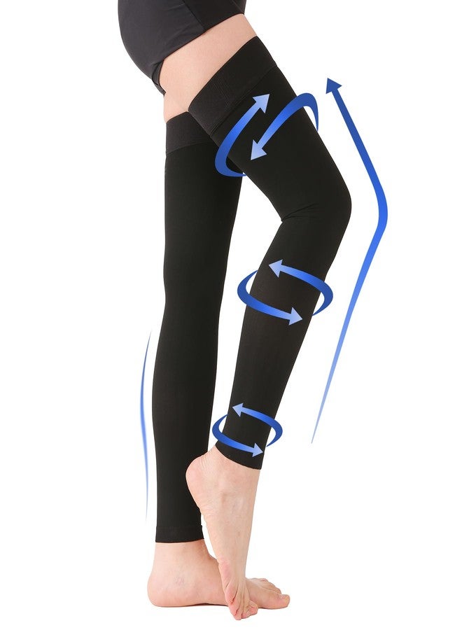 KEKING® Thigh High Compression Stockings Footless, Unisex, 15-20mmHg Leg Support Compression Sleeves with Anti-Slip Silicone Band, Treatment Swelling, Varicose Veins, Edema, DVT, Black Medium - Image 1