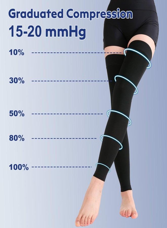 KEKING® Thigh High Compression Stockings Footless, Unisex, 15-20mmHg Leg Support Compression Sleeves with Anti-Slip Silicone Band, Treatment Swelling, Varicose Veins, Edema, DVT, Black Medium - Image 4