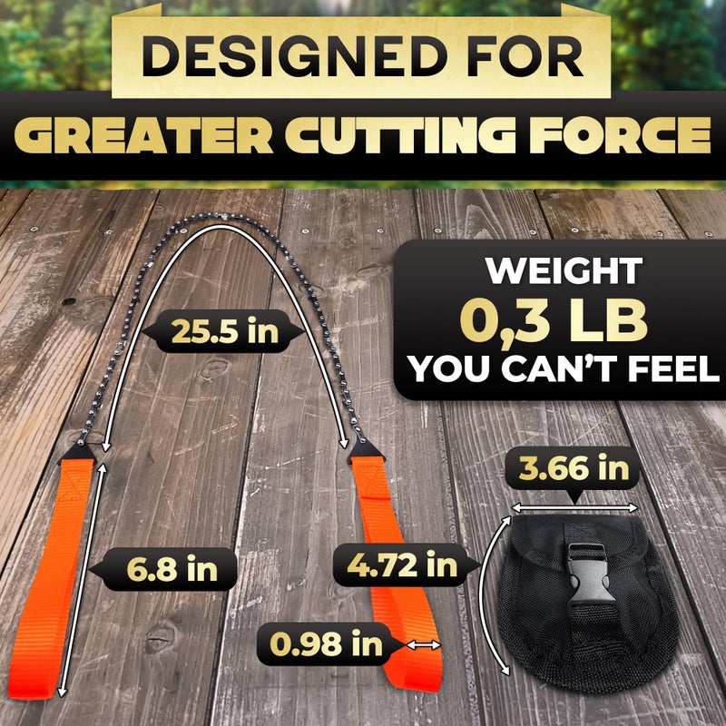 VIKROM Rope Saw for Tree Limbs - Pocket Chainsaw for Survival with Bag | Stainless Steel 25" Folding Tree Saw with Bi-Directional Teeth, Essential for Camping Gear Survival Gear Compact Design for Easy Carry - Image 2