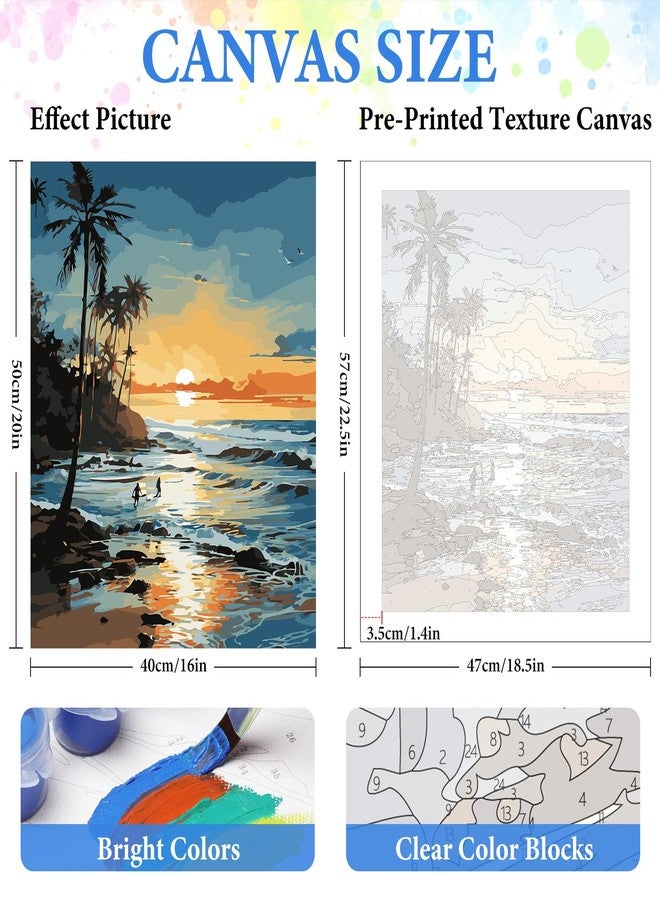 PRASIO Paint by Numbers Kit for Adults Beginner, Beach Paint by Number, DIY Acrylic Adult Paint by Number Kits on Canvas for Home Decor Gift 16x20 Inch - Image 3