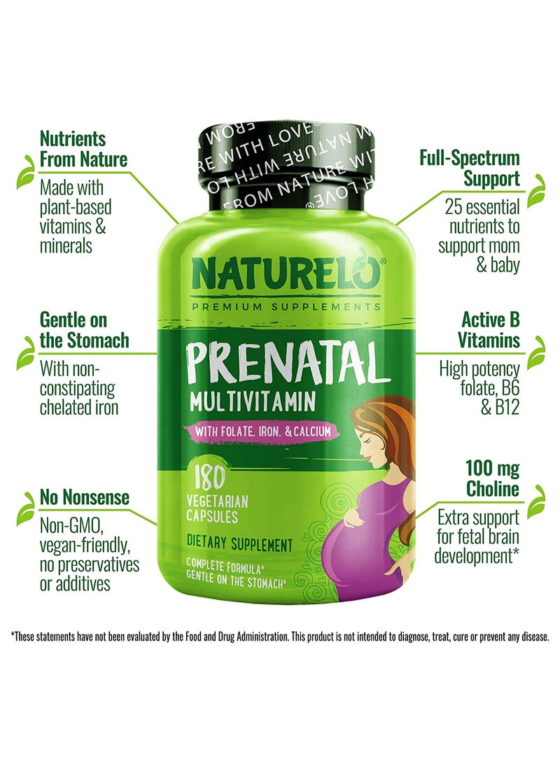 NATURELO Prenatal Multivitamin With Folate, Iron,& Calcium - Dietary Supplement Complete Formula Gentle On The Stomach ,180 Vegetarian Capsule - Image 5