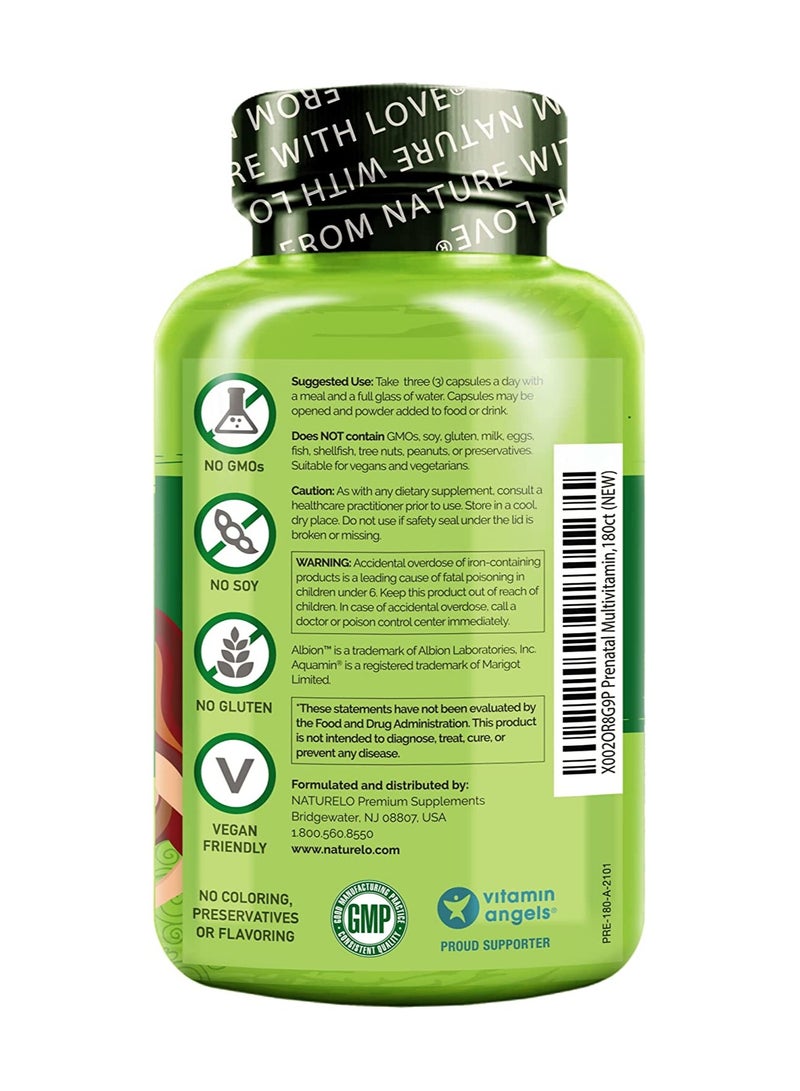 NATURELO Prenatal Multivitamin With Folate, Iron,& Calcium - Dietary Supplement Complete Formula Gentle On The Stomach ,180 Vegetarian Capsule - Image 2