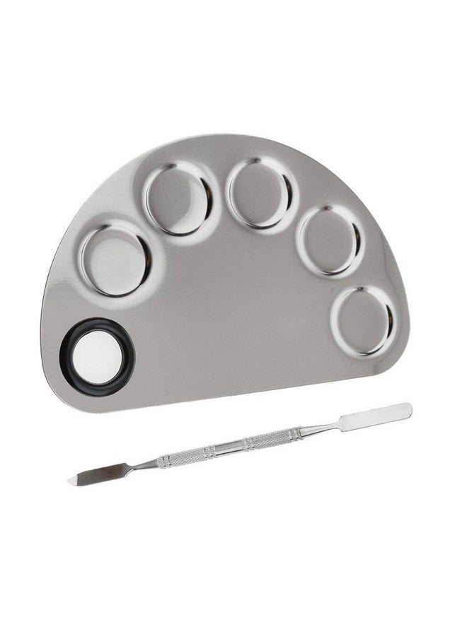 My Style Store - Pro Professional Stainless Steel Makeup Artist 5 Holes Mixing Palette With Spatula Nailart Manicure Tool For Blending Cosmetic Pigment Foundation Shades - Image 1