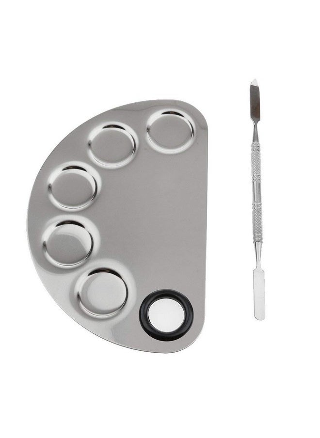 My Style Store - Pro Professional Stainless Steel Makeup Artist 5 Holes Mixing Palette With Spatula Nailart Manicure Tool For Blending Cosmetic Pigment Foundation Shades - Image 1