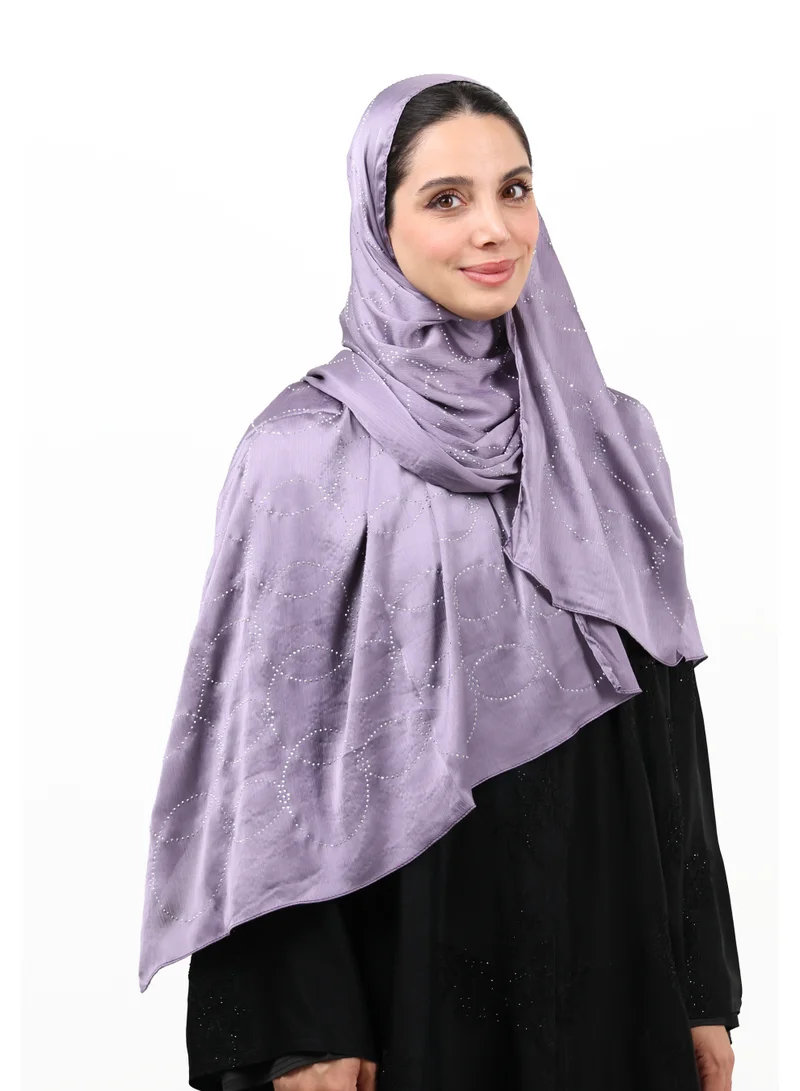 Jameela Luxury Muna Satin Embellished Scarf with Strass Detailing (Dusty Lilac / Smoky Violet)