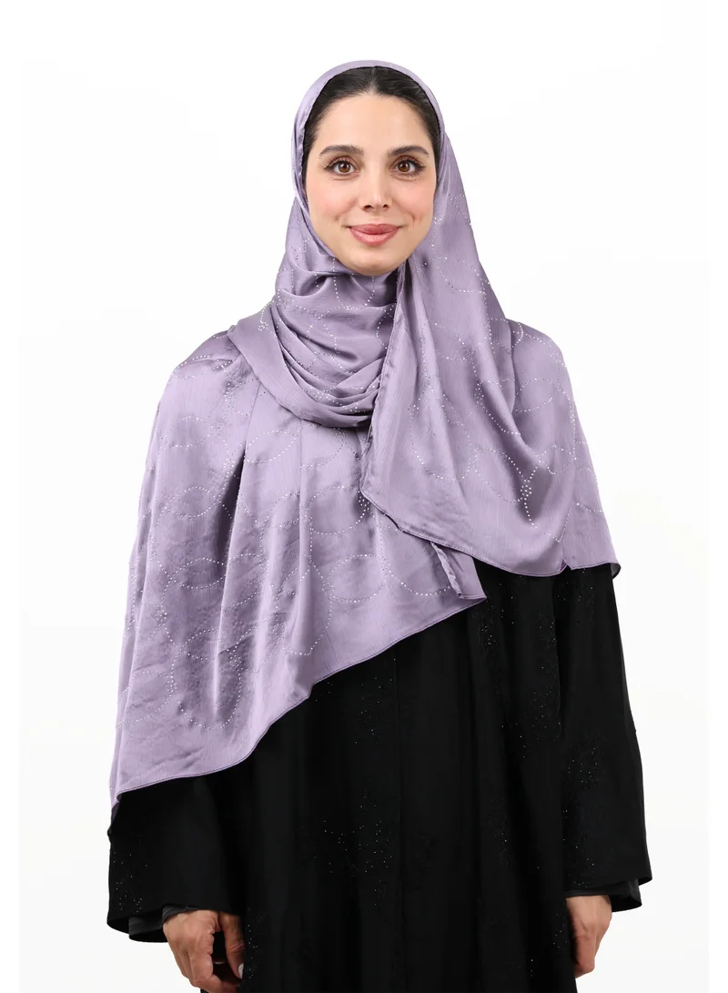 Jameela Luxury Muna Satin Embellished Scarf with Strass Detailing (Dusty Lilac / Smoky Violet)