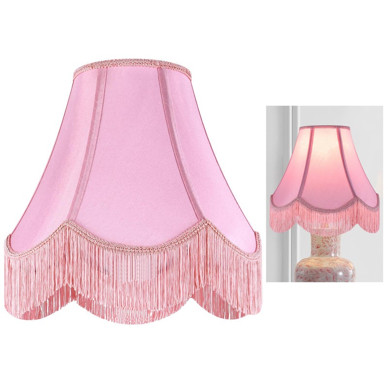 GO&SO Pink Silk Fabric Bell Lamp Shades Set of 1, Victorian Fringe Trim Scalloped Lamp Shade 6"x13"x10.6"(Spider),Replacement Shades for Table,Floor Lamps,Nordic Decor,Easy Assembly, Hand Crafted By GO&SO - Image 1