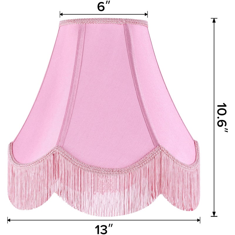 GO&SO Pink Silk Fabric Bell Lamp Shades Set of 1, Victorian Fringe Trim Scalloped Lamp Shade 6"x13"x10.6"(Spider),Replacement Shades for Table,Floor Lamps,Nordic Decor,Easy Assembly, Hand Crafted By GO&SO - Image 2