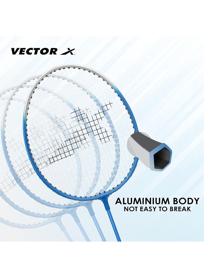 Vector X VXB 140 Aluminum Badminton T Joint Racket Set – 3-Pack with Nylon Shuttles & Full Cover, Lightweight & Durable, Blue - Image 2