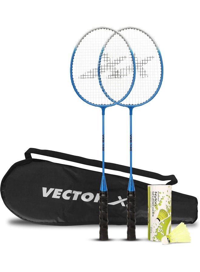 Vector X VXB 140 Aluminum Badminton T Joint Racket Set – 3-Pack with Nylon Shuttles & Full Cover, Lightweight & Durable, Blue - Image 1