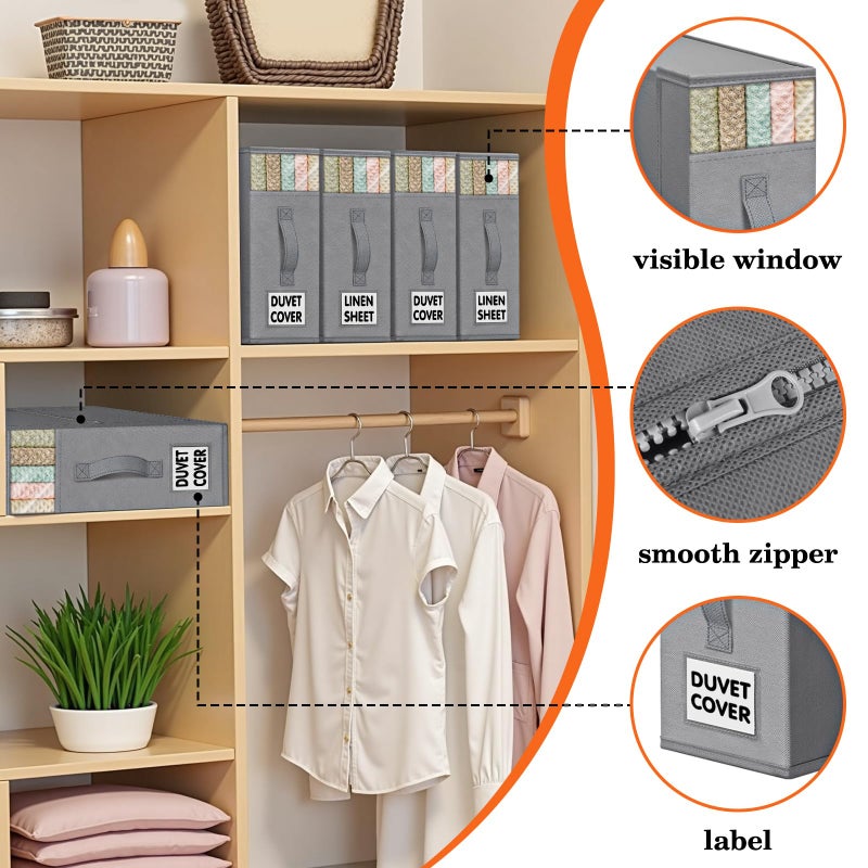 WOWBOX Sheet Organizers and Storage,Closet Bed Sheet Organizer Under Bed Storage and Organization with Label Cards & Clear Window for Bedding Sheets,Duvet Covers,Blankets (6 Packï¼ŒGray) - Image 2