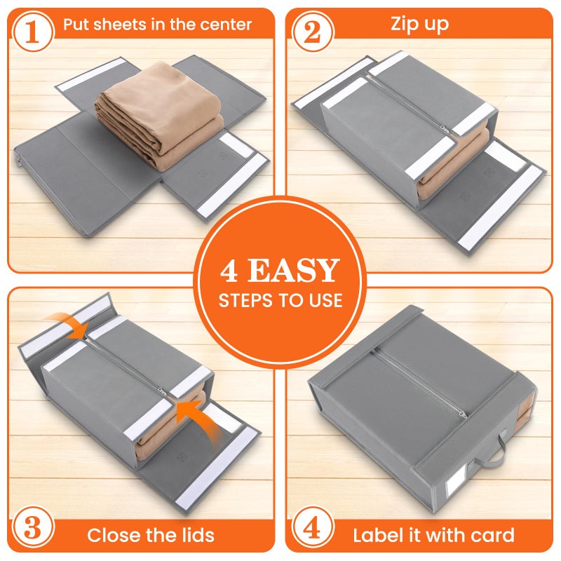 WOWBOX Sheet Organizers and Storage,Closet Bed Sheet Organizer Under Bed Storage and Organization with Label Cards & Clear Window for Bedding Sheets,Duvet Covers,Blankets (6 Packï¼ŒGray) - Image 4