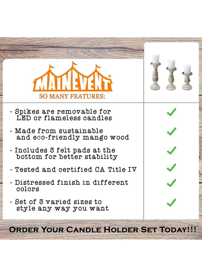 MAINEVENT Candle Holders for Pillar Candles, Wooden Table Centerpiece, Set of 3, Wood Candle Holders, Rustic Pillar Candle Holder, Farmhouse Candle Holders Fireplace White  - Image 5