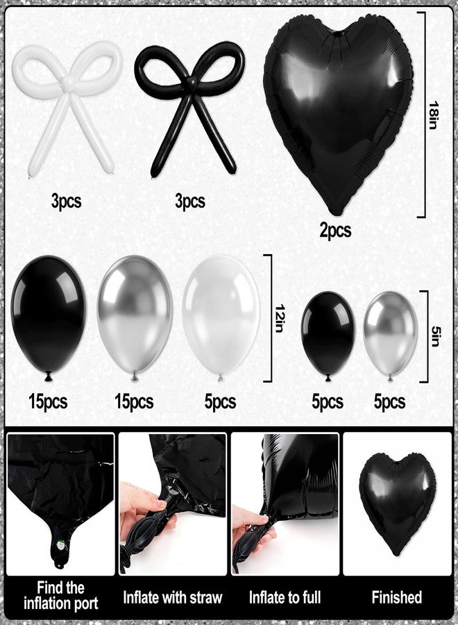 REDWORD Black Bow Birthday Decoration, 72PCs Black Birthday Decorations Including Sash Balloons Silver Fringe Curtains Happy Birthday Banner Bow Garland for Women Girls Theme Baby Shower Party Supplies - Image 3