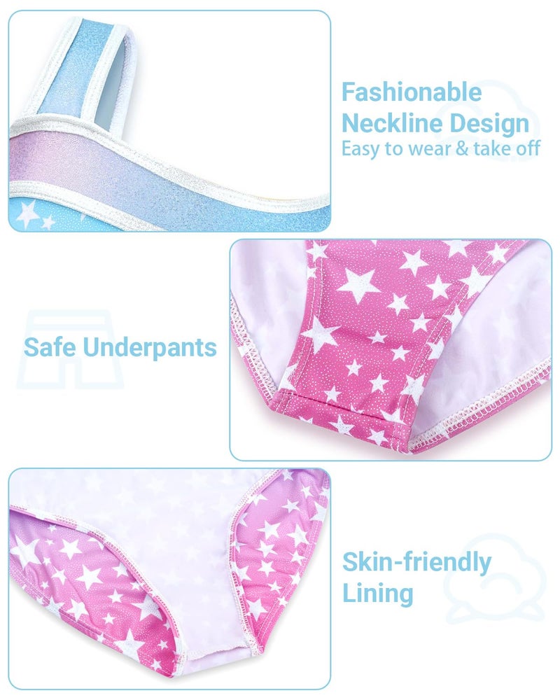 JiAmy Girls Gymnastics Leotards, Glitter Ballet Dance Unitards Biketards Activewear with Short & Hairband for Kids 5-7 Years - Image 5
