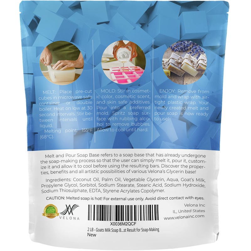 velona 2 LB - Goats Milk Soap Base Pre-Cut Cubes | SLS/SLES Free | Glycerin Melt and Pour | Natural Bars for The Best Result for Soap-Making - Image 3