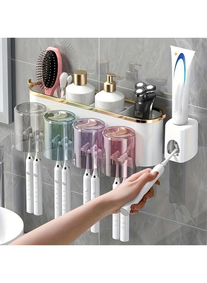 Wall Mounted Toothbrush Holder Set Transparent Blue No Drilling Easy Install Bathroom Organizer - Image 1