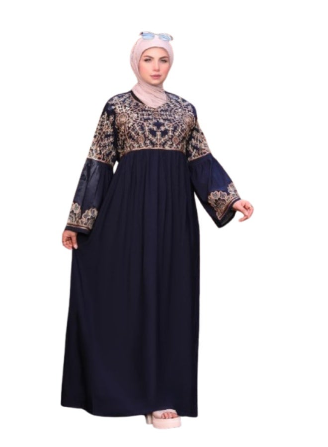 Women's abaya made of high-quality Pyramids fabric with luxurious silk embroidery – Elegant and comfortable design – Available in two sizes: Size 1 fits 60-85 kg and Size 2 fits 85-120 kg - Image 1