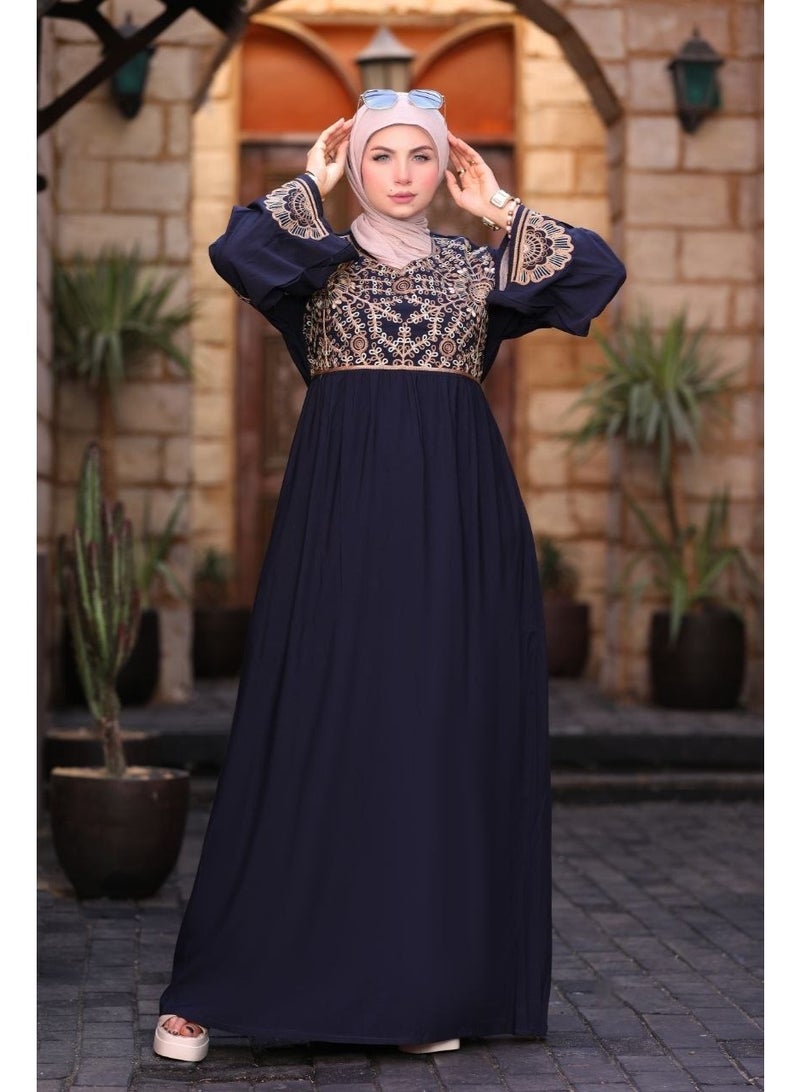 Women's abaya made of high-quality Pyramids fabric with luxurious silk embroidery – Elegant and comfortable design – Available in two sizes: Size 1 fits 60-85 kg and Size 2 fits 85-120 kg - Image 2