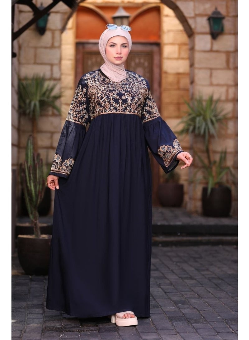 Women's abaya made of high-quality Pyramids fabric with luxurious silk embroidery – Elegant and comfortable design – Available in two sizes: Size 1 fits 60-85 kg and Size 2 fits 85-120 kg - Image 4