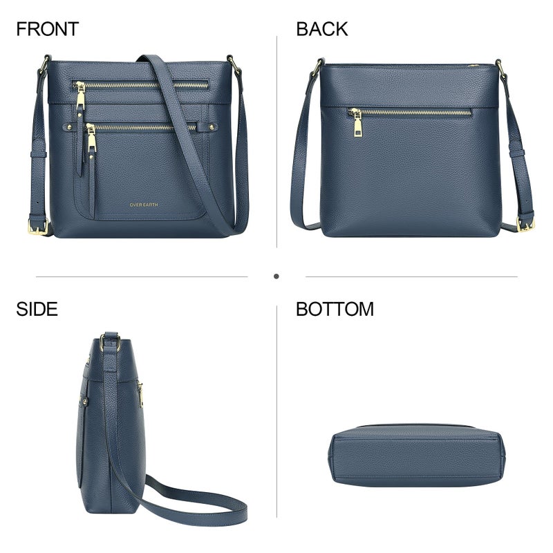 Over Earth Crossbody Bags for Women Leather Purses for Ladies with Multiple Pockets(O199E Indigo Blue) - Image 3