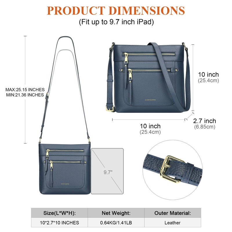 Over Earth Crossbody Bags for Women Leather Purses for Ladies with Multiple Pockets(O199E Indigo Blue) - Image 5