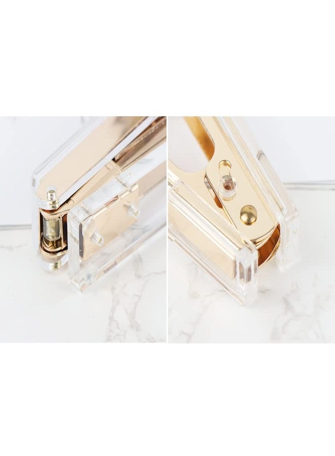 مي يي تيان مجموعة أدوات مكتبية: دباسة ومزيل دبابيس، دباسة يدوية شفافة من الأكريليك بلون ذهبي داكن، وأداة إزالة دبابيس، مناسبة لمستلزمات المكتب. - Image 5