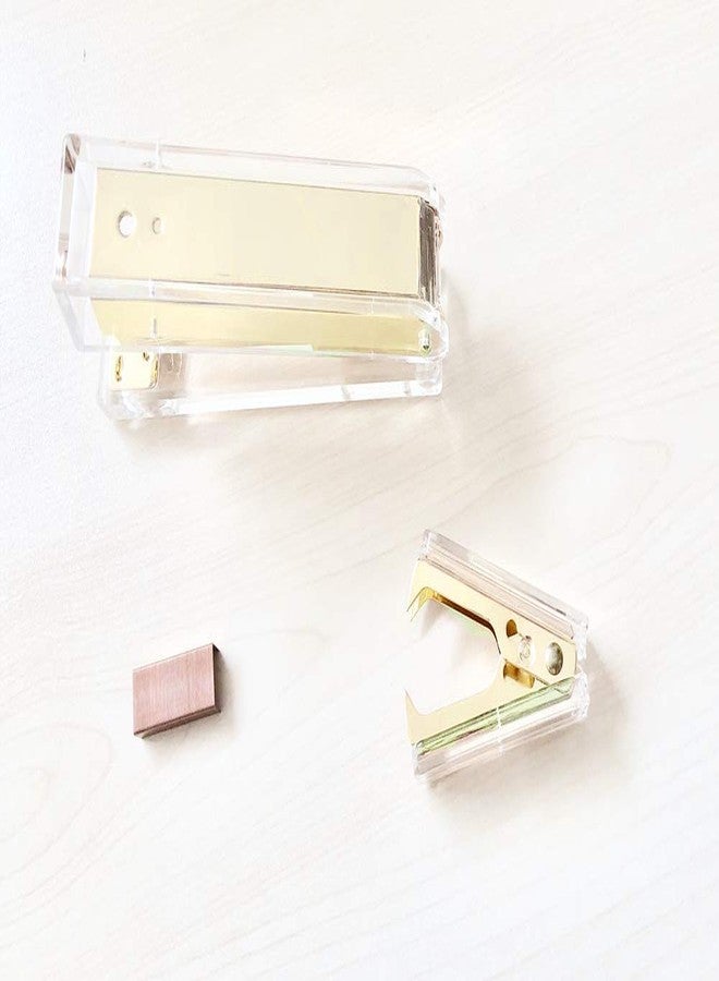مي يي تيان مجموعة أدوات مكتبية: دباسة ومزيل دبابيس، دباسة يدوية شفافة من الأكريليك بلون ذهبي داكن، وأداة إزالة دبابيس، مناسبة لمستلزمات المكتب. - Image 4