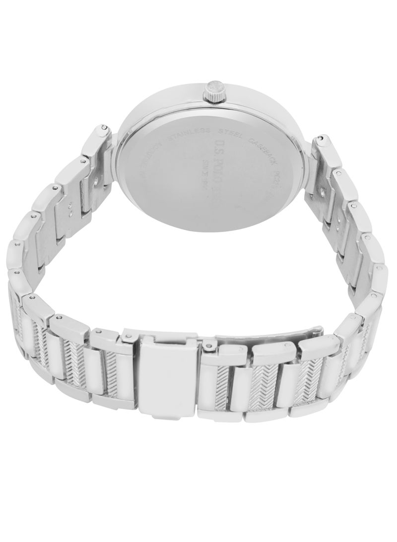 يو اس بولو اسن طقم ساعة كوارتز أنالوج مطلية بالفضة مع سوار للنساء - Image 4