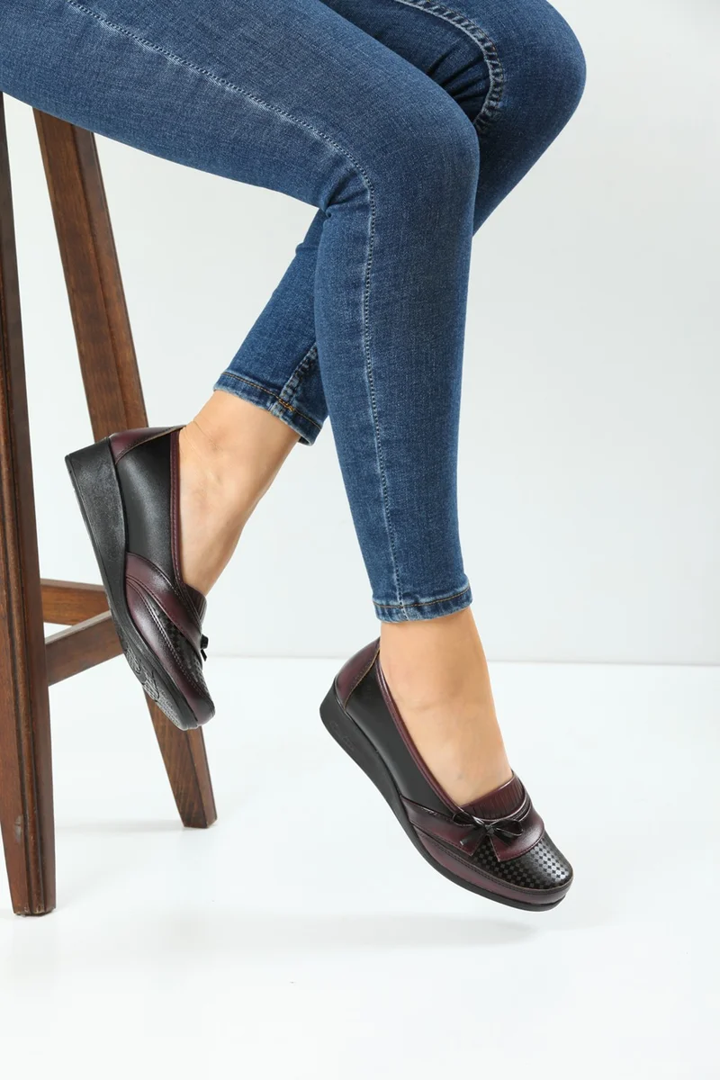 Kaof Shoes Women's Burgundy Mother Ballerina Shoes Mother's Shoes Women's Casual Shoes Women's Classic Shoes Mother's Shoes Ayzen