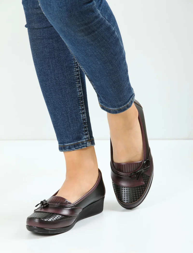 Kaof Shoes Women's Burgundy Mother Ballerina Shoes Mother's Shoes Women's Casual Shoes Women's Classic Shoes Mother's Shoes Ayzen