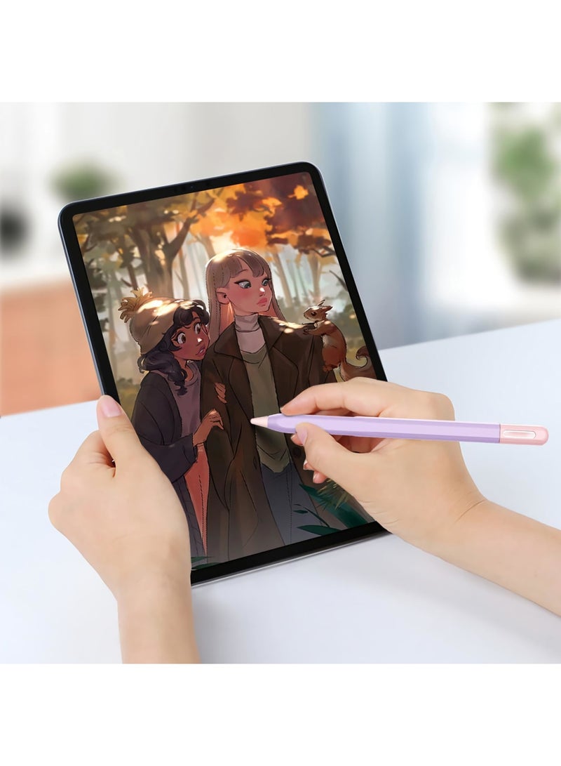 SYOSI Silicone Case for Apple Pencil Pro & 2nd Gen Cover Protective Sleeve Feather Design for Apple Pencil Clashing Color Stylish Soft Silicone Grip with Easy Access to Charging Port （Purple+Pink） - Image 2