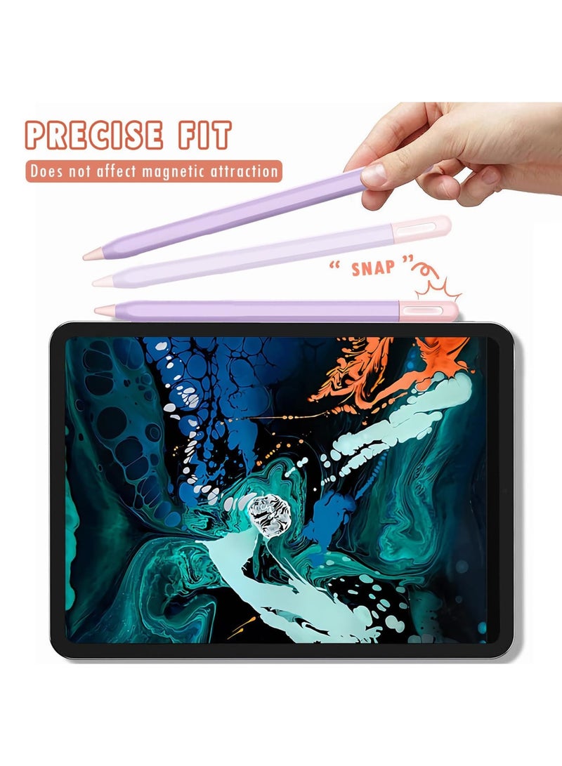 SYOSI Silicone Case for Apple Pencil Pro & 2nd Gen Cover Protective Sleeve Feather Design for Apple Pencil Clashing Color Stylish Soft Silicone Grip with Easy Access to Charging Port （Purple+Pink） - Image 3