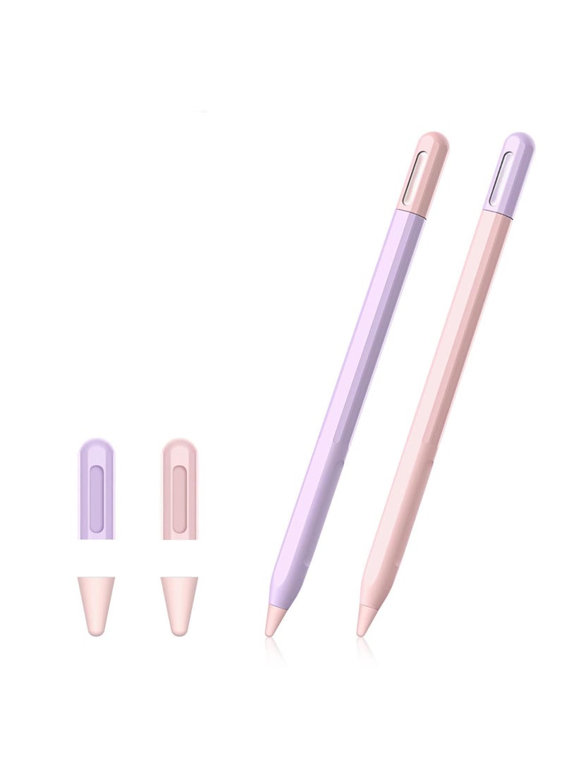 SYOSI Silicone Case for Apple Pencil Pro & 2nd Gen Cover Protective Sleeve Feather Design for Apple Pencil Clashing Color Stylish Soft Silicone Grip with Easy Access to Charging Port （Purple+Pink） - Image 1