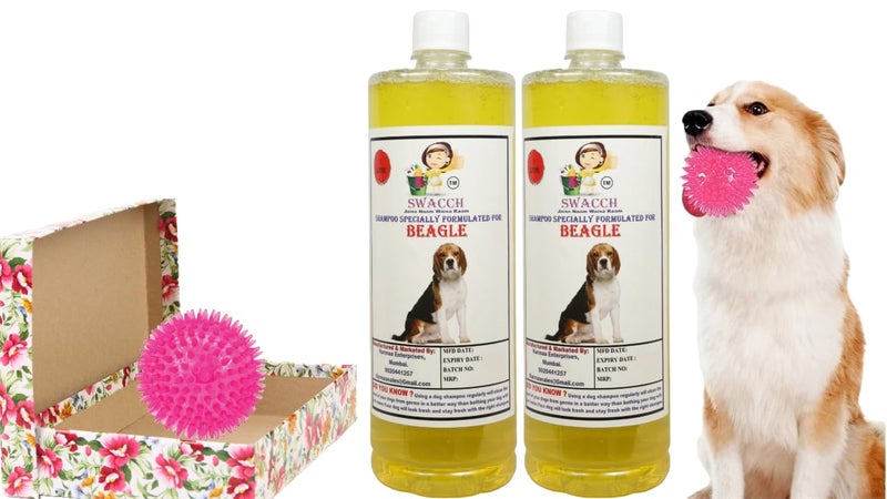swacch Shampoo | Puppy Safe Shampoo | PH Balanced | Ditch to Itch for Beagle Dog Shampoo 2 Litre (Lemon) + Spike Ball Chew Toy Combo Pack - Image 1