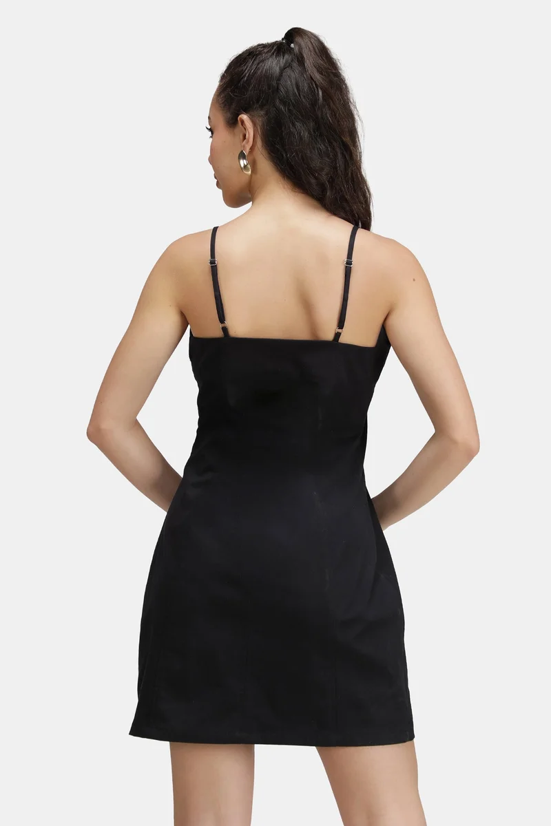 Virgio  Solid Cotton Twill Fitted Mini Dress for Women for Women | Best Price UAE