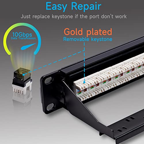 Lysymixs Cat6 Patch Panel 24 Port with Keystone, RJ45 Network Panel 19 Inch, Punch Down Keystone Ethernet Patch Panel with Back Bar - Image 4
